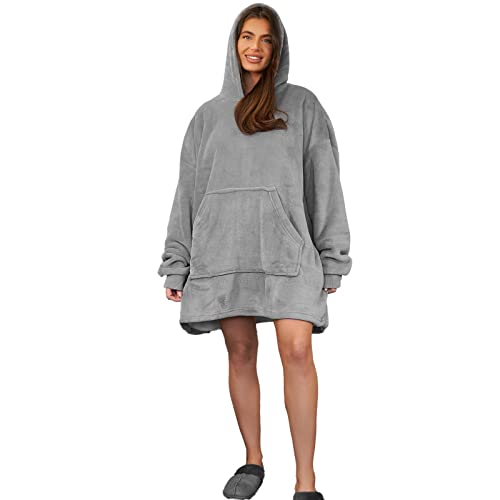 OHS Weighted Hoodie Blanket Warm Soft Plush Coral Sherpa Fleece Throw Stress Anxiety Relief Winter Jumper Cosy Sweatshirt, Adults - 2.3kg - Adults One Size - 2.3kg - Charcoal Grey