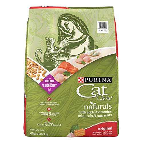 Purina Cat Chow Naturals With Added Vitamins, Minerals and Nutrients Dry Cat Food, Naturals Original - 13 lb. Bag - Chicken & Salmon - 13.00 Pound (Pack of 1)