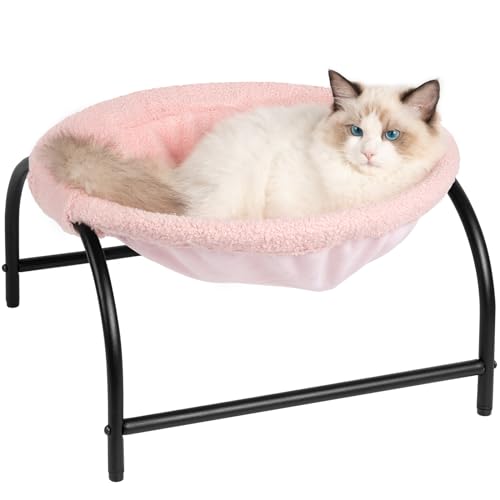 JUNSPOW Cat Bed Dog Bed Pet Hammock Bed Cat Sleeping Cat Supplies Pet Supplies Whole Wash Stable, Detachable, Breathable, Easy Assembly Indoors Outdoors, 16.9 in x 16.9 in x 9.5 in - Medium+Teddy Fleece - Pink