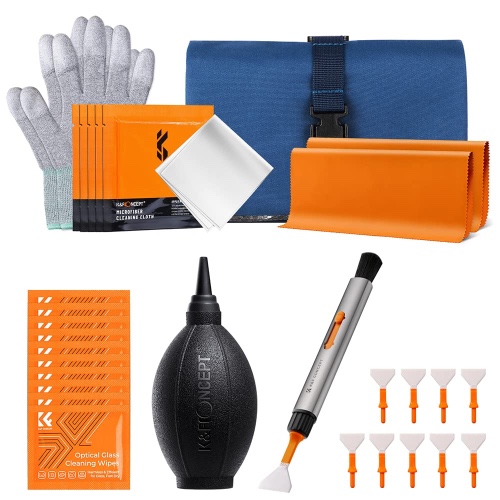 K&F Concept 32-in-1 Camera Lens Cleaning Kit for Full Frame DSLR & Mirrorless Digital Cameras, Replaceable Lens Pen with Sensor Cleaning Swabs, Air Blower, Cleaning Cloth, Glasses Wipes & Case