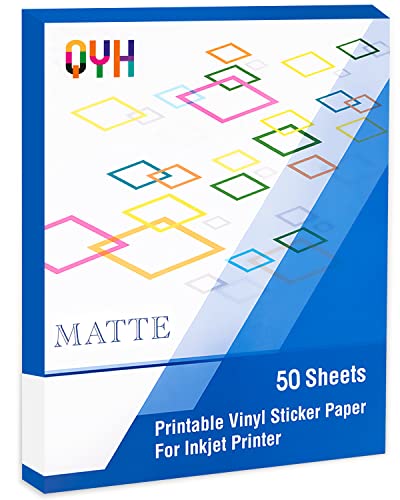 QYH Printable Vinyl Sticker Paper for Inkjet Printer Matte Labels 50 Sheets for Cricut 8.5"x11" White Waterproof - Matte White - 50 sheets