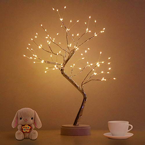 Bonsai Tree Light for Room Decor, Aesthetic Lamps for Living Room, Cute Night Light for House Decor, Good Ideas for Gifts, Home Decorations, Weddings,Christmas, Holidays and More (Warm White,108 LED) - Silver-Warm White