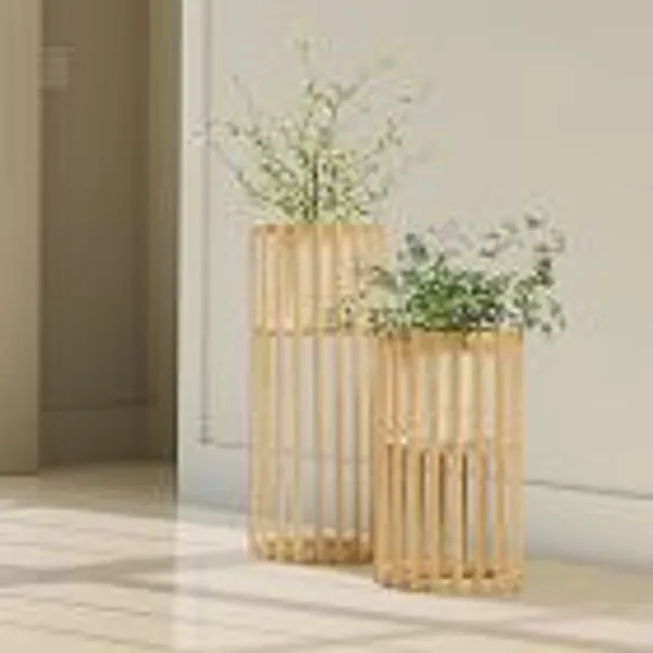 Slatted Wood Pedestal Plant Stands | West Elm