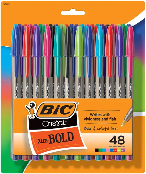 BIC Cristal Xtra Bold Fashion Ballpoint Pens, 48 Pack, NEW ASSORTED COLORS, Medium Point 1.6mm Great Colored Pens For Note Taking, School Supplies for Adults And Kids.