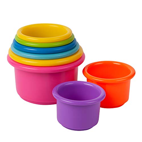 The First Years Stack & Count Stacking Cups - Colorful Baby Stacking Water Toys Set - Stackable Cups for Learning - Baby Bath Toys - Toddler Water Table Toys - 8 Count - 9 Piece Set