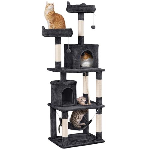Yaheetech Cat Tree, 70.5in H Cat Tower for Indoor Cats, Multi Level Cat Condo with Scratching Post, Cat Climbing Tower Activity Center w/Foam-Padded Perches & Hammock & Fur Ball for Kitten - 70.5in - Black