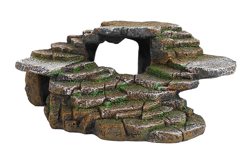 PENN-PLAX Reptology Shale Scape Step Ledge & Cave Hideout – Basking Area - Decorative Resin for Aquariums & Terrariums – Great for Reptiles, Amphibians, and Fish – Medium - Medium