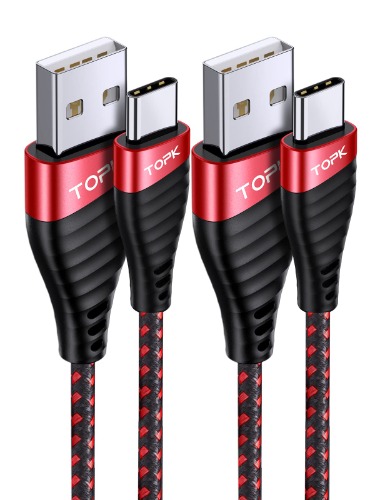 TOPK USB C Charger Cable, [2Pack 2M] 3A Fast USB C Cable Nylon Braided Data Sync USB A to Type C Charger Cable Compatible with Samsung Galaxy S22 S21 S20 S10 S9 S8 Plus and More(Red)