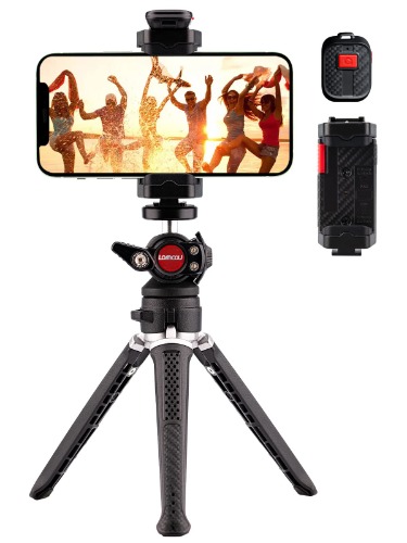 Lammcou Camera Mini Tripod, Lightweight Portable Tripod with 2 Segments & Fully Swiveling Ball Tilt & Hot Shoe Tripod Phone Holder, Compact Table Tripod for Smartphone Camera Accessory