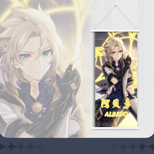 Yuedevil Scroll Poster Genshin Impact Game Hanging Wall Art Premium Artistic Canvas for Bedroom Decor / Albedo