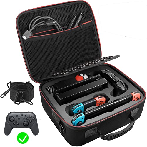 VORI Carrying Case for Nintendo Switch/Switch OLED Model (2021), Hard Travel Storage Protective Case with Handle and Shoulder Strap for Pro Controller, Poke Ball Plus and Switch Accessories, Black - Black