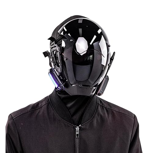 Cyberpunk Mask Halloween Helmet Mask with LED Light Techwear Cyber Mask Futuristic Mask Cosplay Halloween Costume Accessories