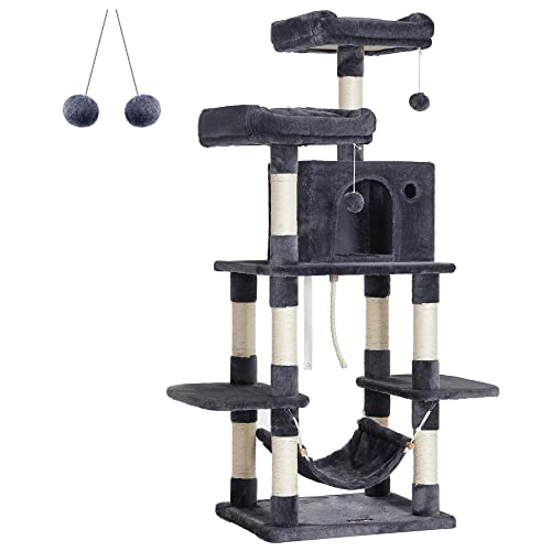 FEANDREA 59.3 Inch Cat Tree Condo with Scratching Post Kitty Tower Pet Playhouse, Smoky Gray UPCT85G - Smoky Gray