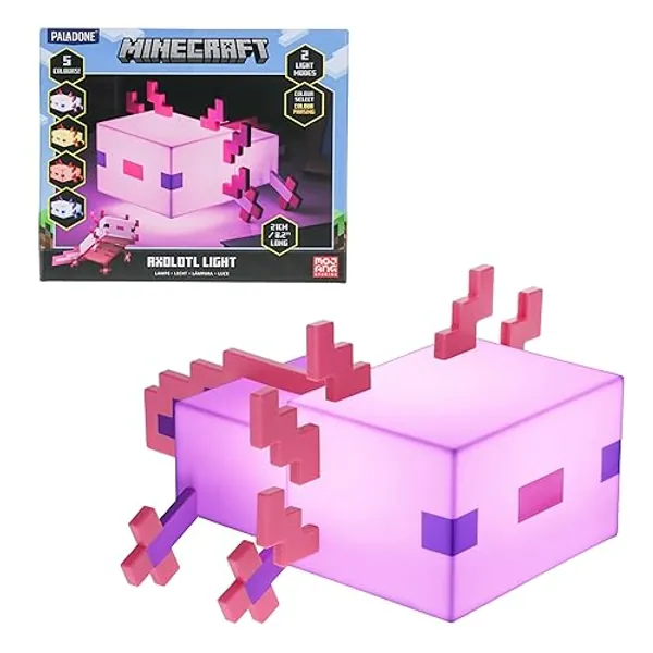 Paladone Minecraft Axolotl Light, Five Color Modes, Minecraft Lamp to Decorate Your Gaming Desk or Night Stand