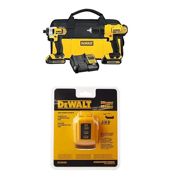 DEWALT DCK240C2 20v Lithium Drill Driver/Impact Combo Kit (1.3Ah) and USB Power Source