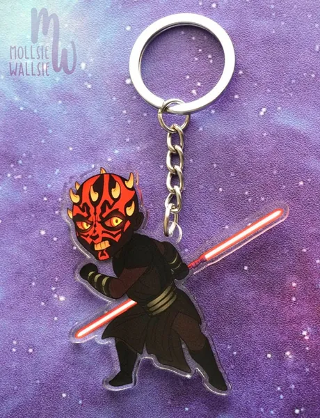 Darth Maul Keychain / Pin • Double-sided 2&quot; Acrylic Charm • Maul Pin 1.6&quot;