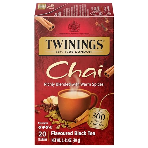 Twinings Chai Individually Wrapped Black Tea Bags, Sweet, Savoury Spices, Caffeinated, 20 Count (Pack of 6) - Chai - 20 Count (Pack of 6)