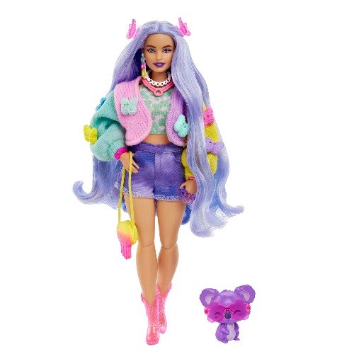 Barbie Extra Doll With Pet Koala, Wavy Lavender Hair, Butterfly Sweater Outfit And Accessories | Default Title
