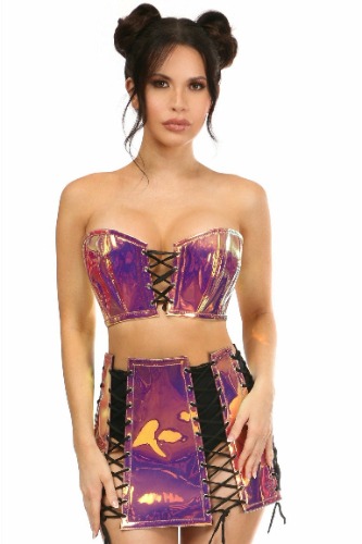 Lavish 2 PC Rainbow Gold Holo Bustier & Skirt Set - Large / As Shown