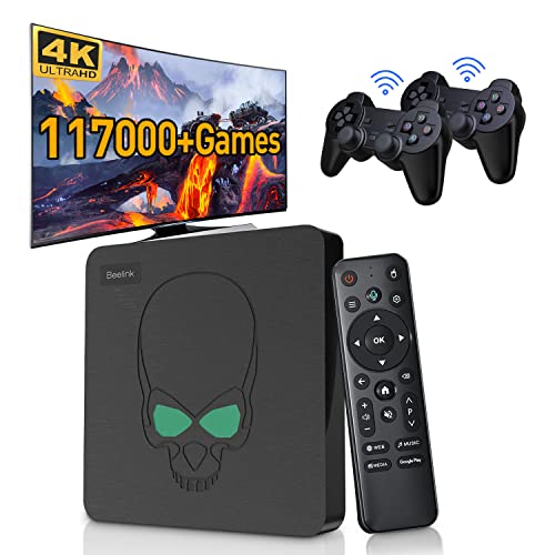 Kinhank Super Console X King,Retro Game Console with 117000+ Games,Compatible with Most Emulators,EmuELEC 4.5/Android 9.0/CoreE 3 Systems,4K UHD Output,2.4+5G WiFi, Voice Remote Control,2 Gamepads - 256gb