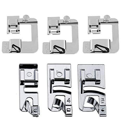 6 Sizes Rolled Hem Presser Foot, Wide Rolled Hem Foot Set & Narrow Hemmer Foot Set for All Low Shank Snap-On Singer, Brother, Babylock, Euro-Pro, Janome, Kenmore, White, Elna Sewing Machines