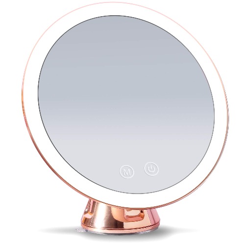 Fancii LED Lighted 10X Magnifying Makeup Mirror, Rechargeable - 3 Dimmable Tri-Color Light Settings, Suction Vanity Mirror, Metallic Finish, Cordless Travel Bathroom Mirror - Lana (Rose Gold) - Rose Gold