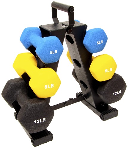 BalanceFrom Colored Neoprene Coated Dumbbell Set with Stand - Set: 50-Pound (3 Pairs)