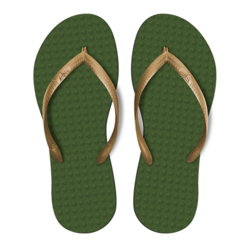 Women's Sustainable Flip Flops Army Green with Golden Straps | 8-9