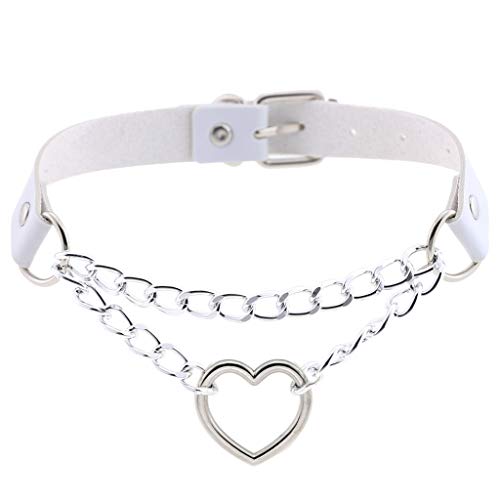 eYLun Women Girls Heart Leather Choker Collar Gothic Punk Rock Leather Pendant Necklace - White
