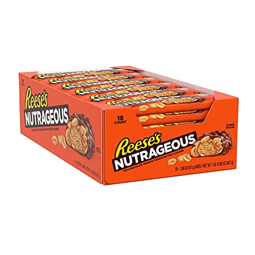 REESE'S NUTRAGEOUS Peanut Butter Caramel Peanut Candy Bars, 1.66 oz (18 Count) - butter - 1.66 Ounce (Pack of 18)