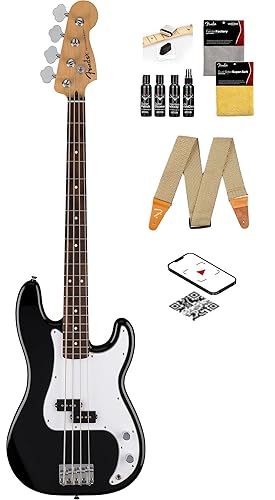 Fender Standard Precision Bass - Black Bundle with Strap, Guitar Cleaning Kit, and Austin Bazaar Instructional Video - Precision Bass - Black Bundle