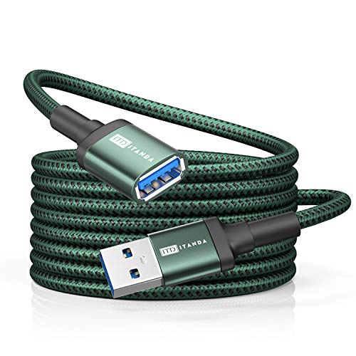 ITD ITANDA USB Extension Cable 10FT USB 3.0 Cable Extender Type A Male to Female 5Gbps Data Transfer for Camera, Printer, Keyboard, TV and More (Midnight Green+Gray) - 10FT - Green