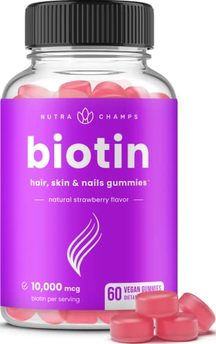 NutraChamps Biotin Gummies 10000mcg [High Potency] for Healthy Hair, Skin & Nails Vitamins for Women, Men & Kids - 5000mcg in Each Hair Vitamins Gummy - Vegan, Non-GMO, Hair Health Supplement - 1