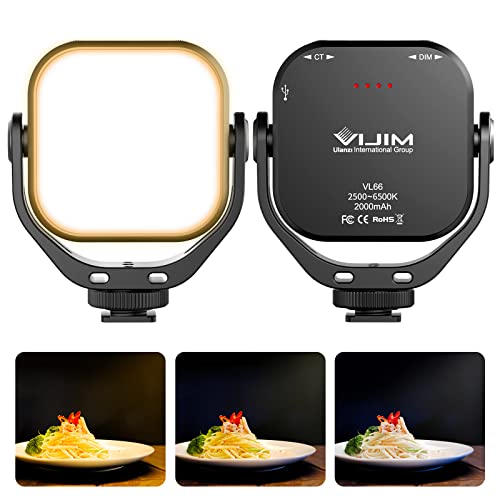ULANZI VL66 Bi-Color Adjustable Rechargeable 2500-6500K - Mini Video Portable Light on Camera, 2000mAh CRI95+ Dimmable, Ultra Bright Photo and Video Lighting, LED Fill Lamp for DSLR Camcorder Gopro - VL66 Bi-Color