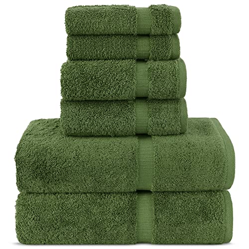 Chakir Turkish Linens Luxury Spa and Hotel Quality Premium Turkish Cotton 6-Piece Towel Set (2 x Bath Towels, 2 x Hand Towels, 2 x Washcloths) - Moss - 6-Piece Towel Sets