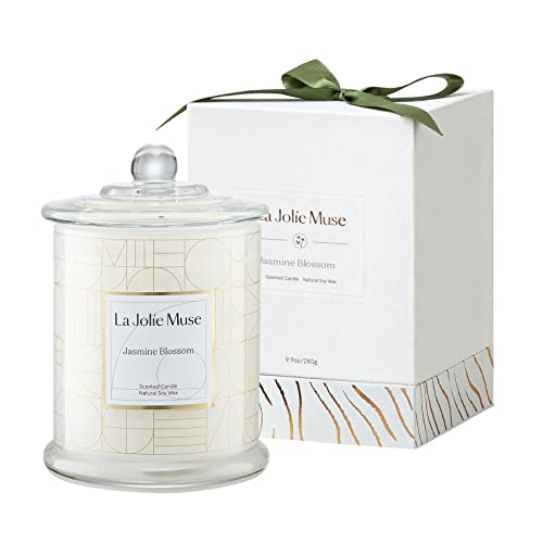 La Jolíe Muse Bougie Parfumées Jasmin,50-65 Heure Durée de Combustion,280g Bougie Coffret Cadeau Maison Décor Bio en Cire Naturellle - Jasmin