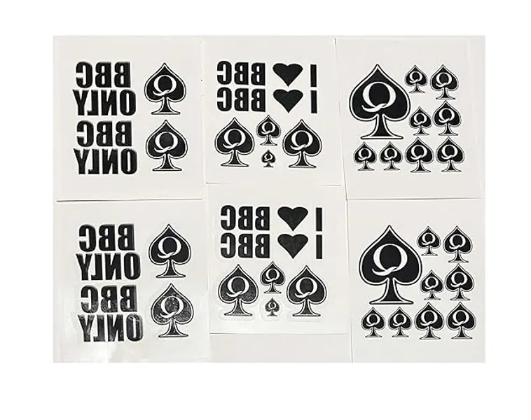 6 Sheet Temporary Tattoo Set QoS, BBC ONLY, I Love BBC 38 Total Tattoos Queen of Spades