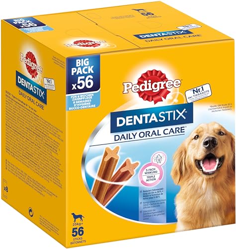 Pedigree DentaStix Daily Oral Care Zahnpflegesnack für große Hunde (+25kg), 56 Stück (1 Packung) – Hundeleckerlis mit Huhn– & Rindgeschmack für jeden Tag, für gesunde Zähne - große Hunde - 56 Stück (1er Pack)