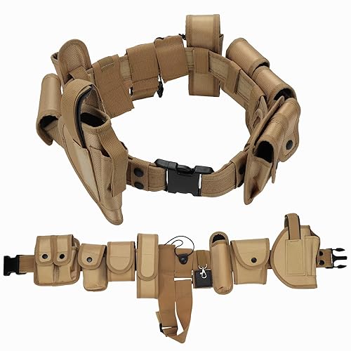 KEESIN 10 in 1 Utility Tactical Belt Multifunktionale Outdoor Hüfttasche Patrol Ausrüstung für Polizeiwache Sicherheit Jagd mit 9 Komponenten Taschen - Khaki