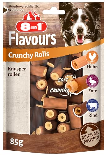 8in1 Flavours Crunchy Rolls Hunde-Snacks - knusprige Leckerlis für Hunde mit Hähnchenbrust, Entenbrust oder Rindfleisch, 85 g Beutel - Crunchy Rolls