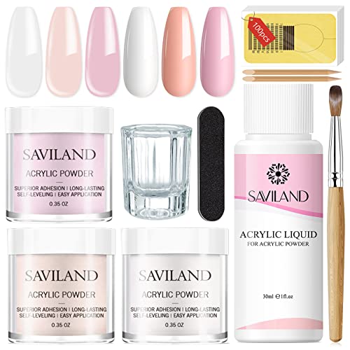 Saviland Acrylic Nail Kit - Acrylic Powder and Liquid Set with Acrylic Nail Brush Nail Forms Nail Files Dappen Dish Wooden Stick Nails Kit for Beginner Nails Extension - A1-Nail Kit