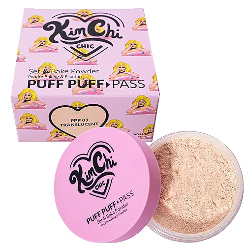 Kimchi Chic Beauty Puff Puff Pass Set and Bake Powder, Loose Face Powder with Extra Fluffy Setting Powder Puff, Soft Natural Face Makeup for Uneven Skin Tone, 03 Translucent - Translucent