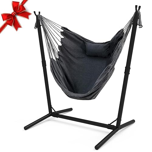 Hammock Chair with Stand,Heavy-Duty Hanging Chair with Stand, for Indoor Outdoor,Sturdy Swing Chair with Stand Max Load 350 pounds…… (X-Large) - Grey