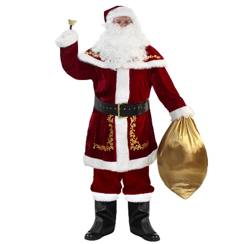 ABALAGU Men's Deluxe Santa Suit 12PCS Christmas Adult Santa Claus Costume - X-Large