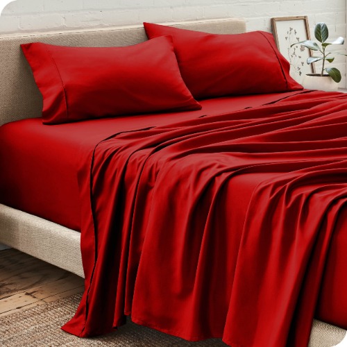 Bare Home Queen Sheet Set - Luxury 1800 Ultra-Soft Microfiber Queen Bed Sheets - Double Brushed - Deep Pockets - Easy Fit - 4 Piece Set - Bedding Sheets & Pillowcases (Queen, Red) - Queen 26 - Red