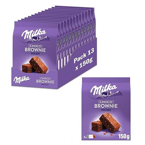 Milka Choco Brownie Bizcocho de Chocolate con Leche de los Alpes y Trozos de Chocolate con Leche 150g - Pack de 13