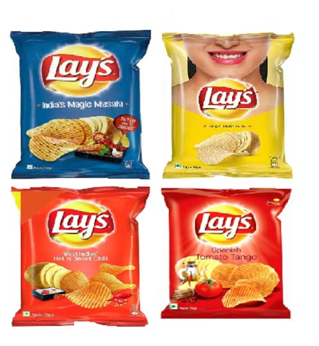 Lays Combo Multipack Crisps 52 g – Magic Masala/Tango de Tomate Español/Clásico Salado/Hot n Sweet Chilli (Pack de 2 cada uno)