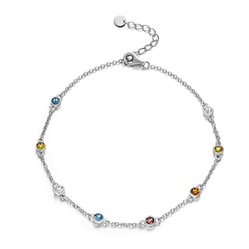 AOBOCO Sterling Silver Rainbow Planet Galaxy Anklet, Multicolor Crystals from Austria, Ankle Bracelet Foot Bracelet for Women Anniversary Birthday Sister Wife Jewelry Gifts - crystal