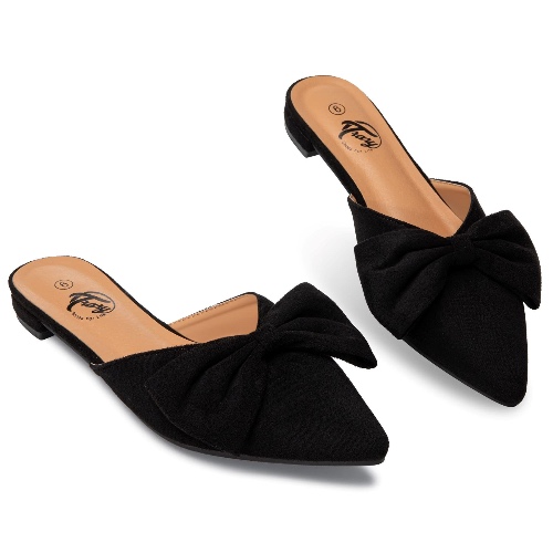 Trary Mules for Women Flats Comfortable, Bow Pointed Toe Womens Mules, Flats Mules Shoes for Women, Cute Mule Women's Mules & Clogs, Slip On Womens Mules Flats, Backless Loafers Mule Shoes for Women - 8 - Black Suede