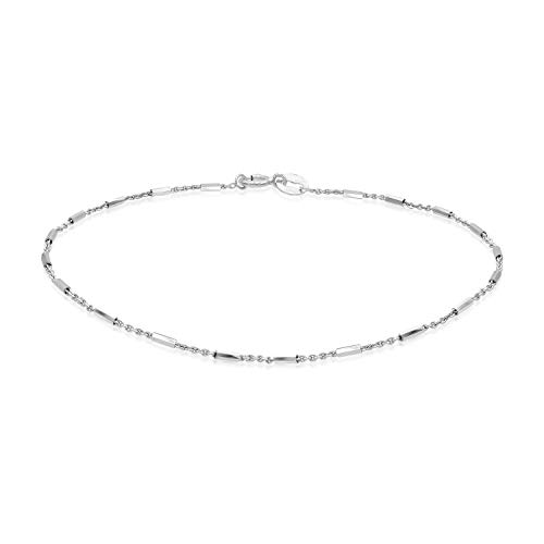 SEA OF ICE Sterling Silver Diamond-Cut Bar Station Rolo Chain Anklet - 1mm Anklet Size 9", 10" and 11" Italy - Nickel-Free Jewelry - Stering Silver - 10"